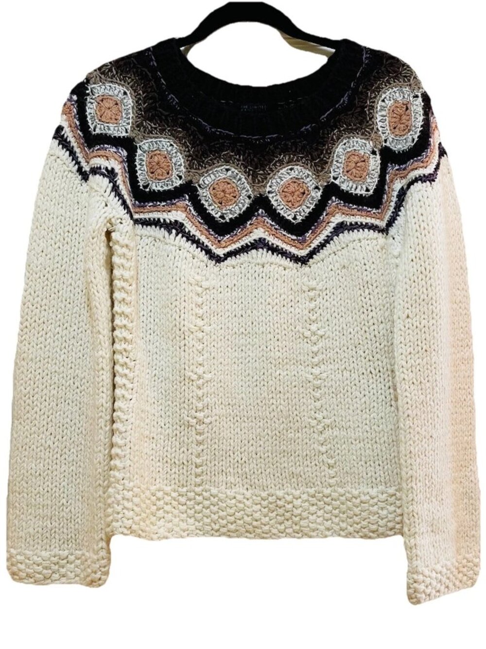 LIMITED Cream/Brown Handknit Sweater Sz M